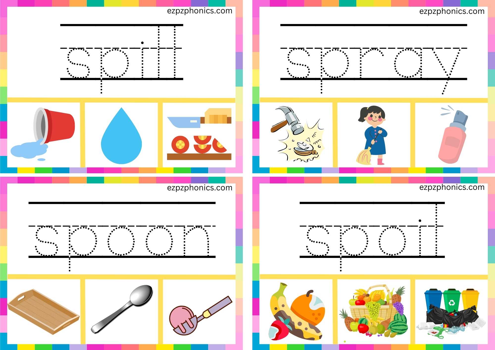 SP Beginning Blends Clip Cards Trace The Words And Clip The Correct Images Set 1